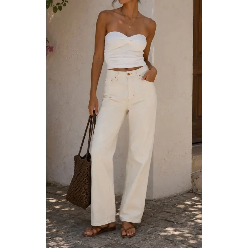 SLVRLAKE Pheonix Winter Ecru Straight Mid Rise Jeans Cream Off White